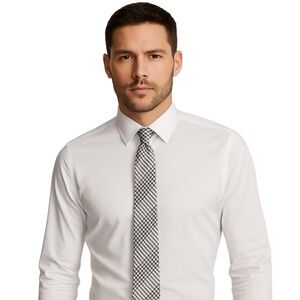 EXPRESS‎ Men’s Silk Necktie Black White Gray Plaid Classic Business Formal